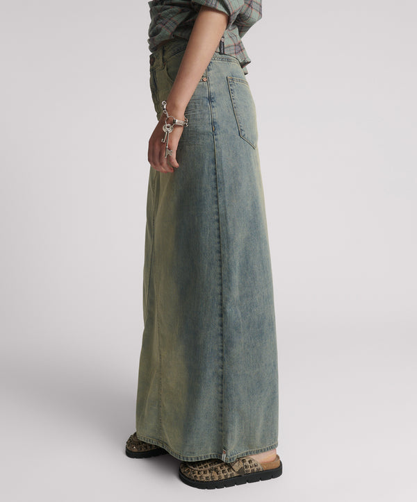 One Teaspoon Column Mid Waist Maxi Denim Skirt - Blue Sand