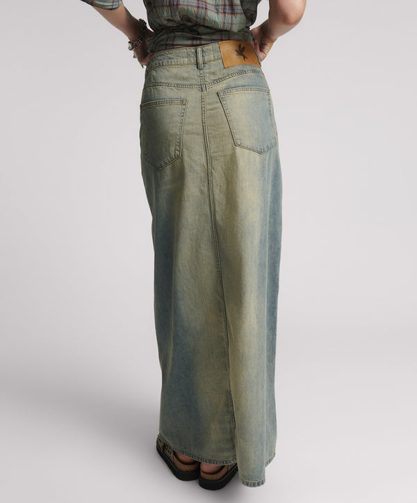 One Teaspoon Column Mid Waist Maxi Denim Skirt - Blue Sand
