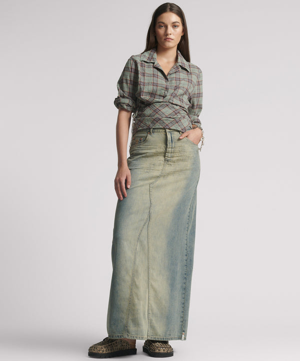one teaspoon Column Mid Waist Maxi Denim Skirt - Blue Sand