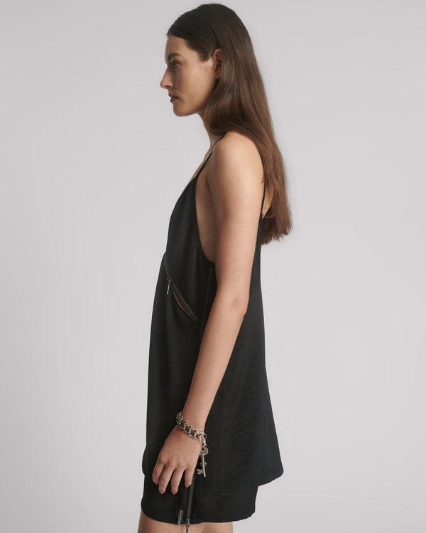 One Teaspoon Courtney Zipped Up Satin Slip Mini Dress - Black