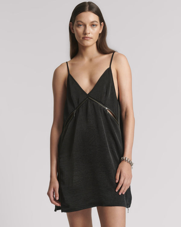 one teaspoon Courtney Zipped Up Satin Slip Mini Dress - Black