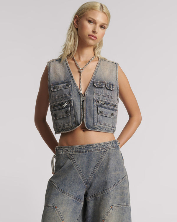 one teaspoon Cropped Denim Utility Vest - Island Blue