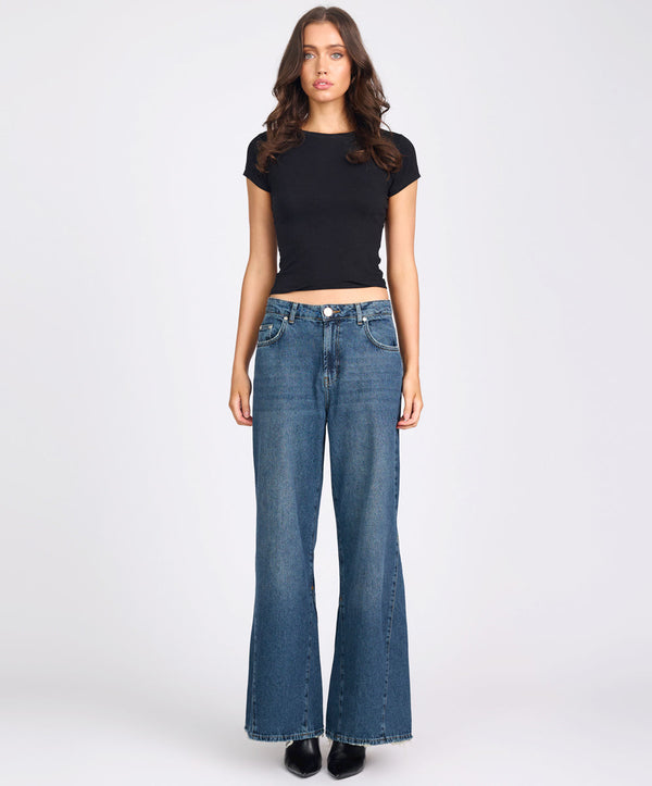 One Teaspoon Cruisers Mid Waist Bootcut Flare Denim Jeans - Colorado Blue