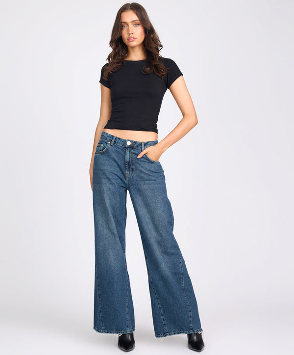 one teaspoon Cruisers Mid Waist Bootcut Flare Denim Jeans - Colorado Blue