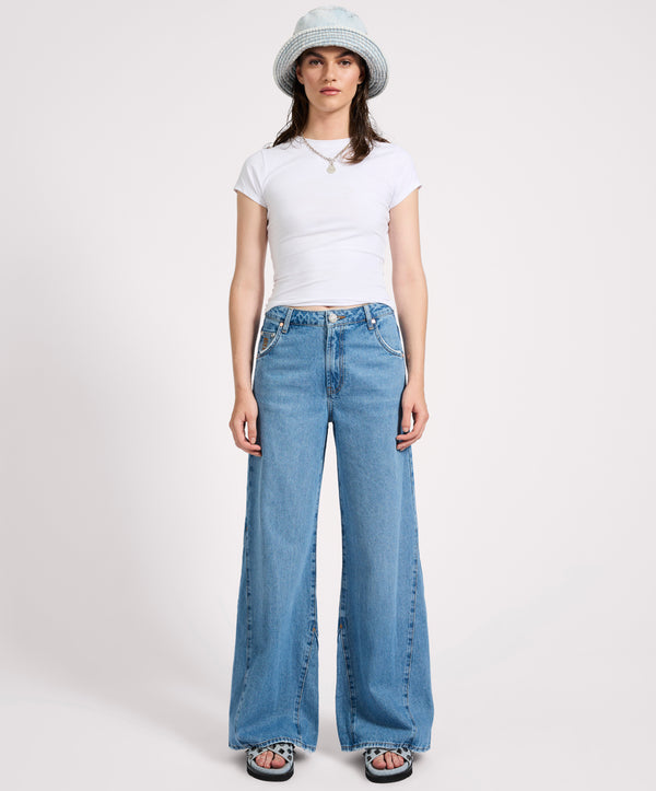 One Teaspoon Cruisers Mid Waist Bootcut Flare Denim Jeans - New Blue