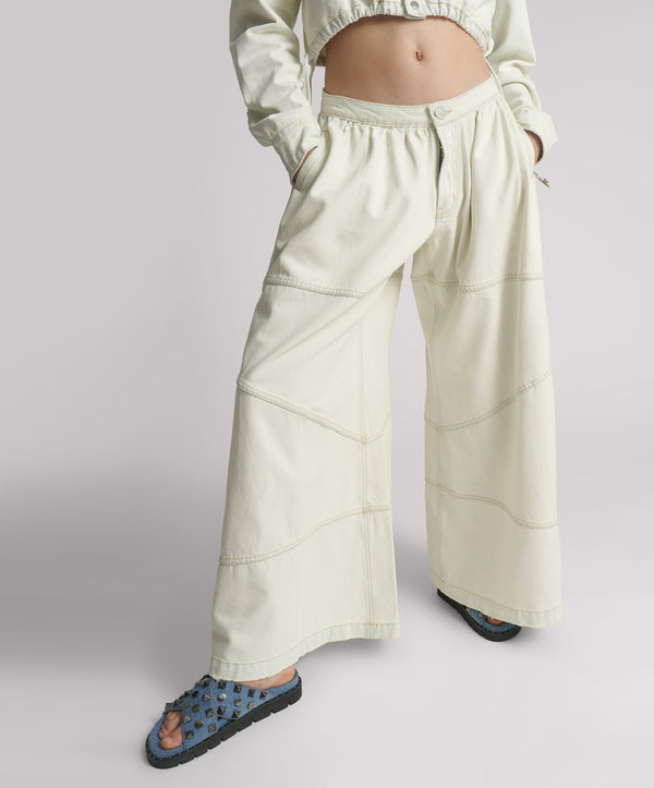 One Teaspoon Daddios Low Waist Super Wide Leg Denim Jeans - Blue Cream