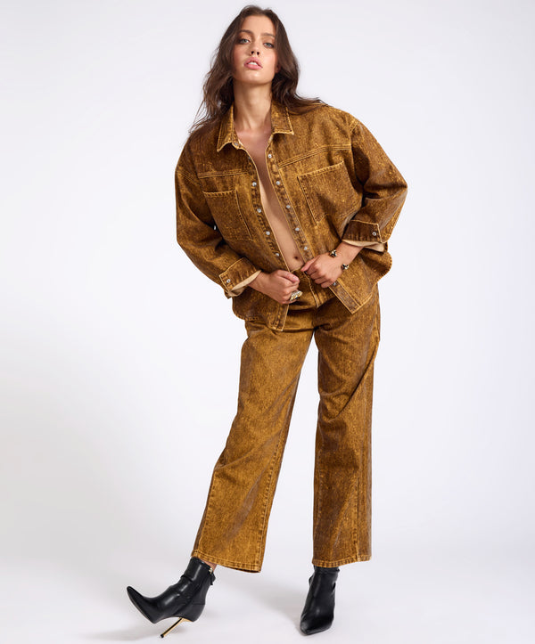 One Teaspoon Daria Flocked Denim Shacket - Burnt Tobacco