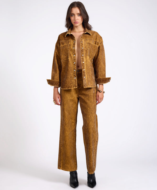 One Teaspoon Daria Flocked Denim Shacket - Burnt Tobacco