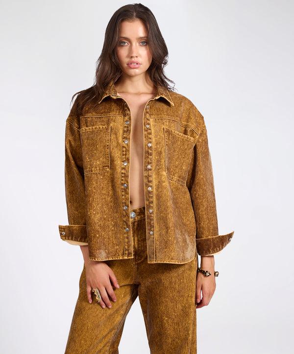 one teaspoon Daria Flocked Denim Shacket - Burnt Tobacco