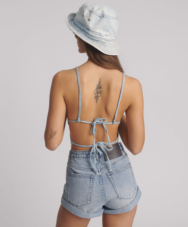 One Teaspoon Denim Flower Backless Crop Top - Cloudy Blue