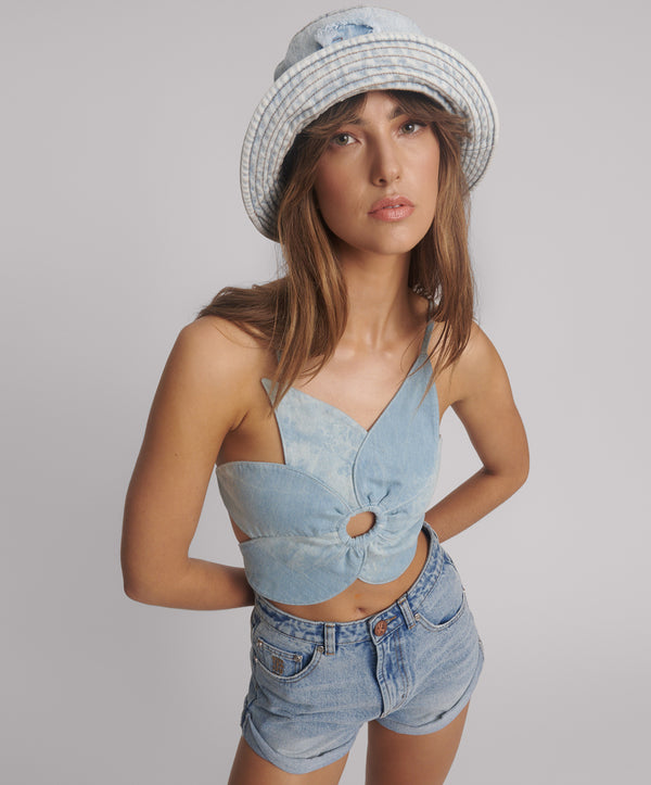 One Teaspoon Denim Flower Backless Crop Top - Cloudy Blue