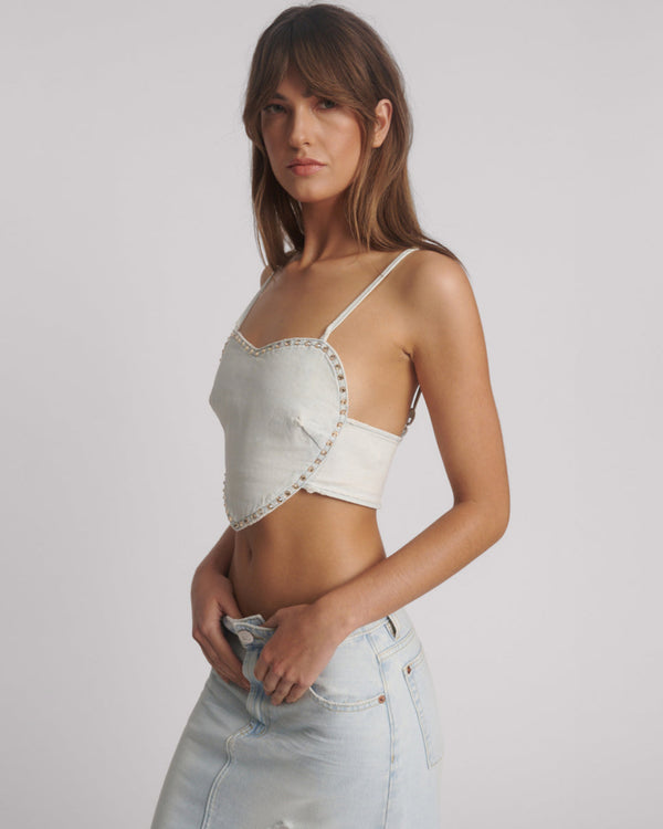 One Teaspoon Denim Heart Backless Crop Top - Le Surf Blue