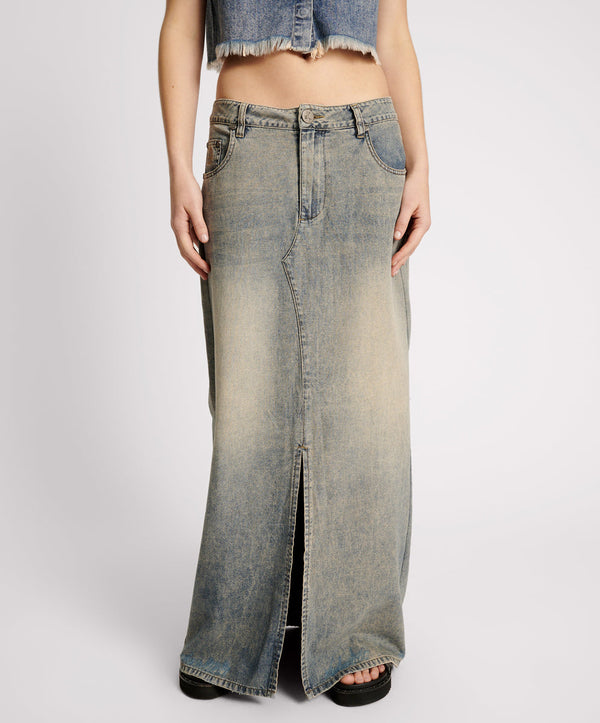 One Teaspoon Denim Low Waist Column Skirt - Dirty Blue