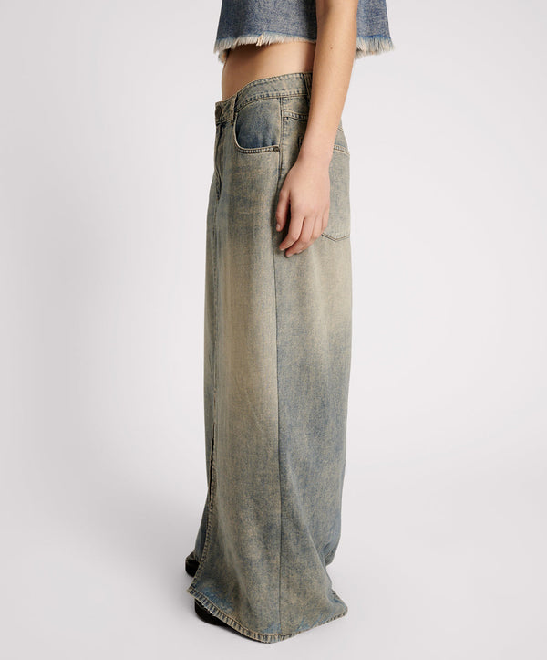 One Teaspoon Denim Low Waist Column Skirt - Dirty Blue