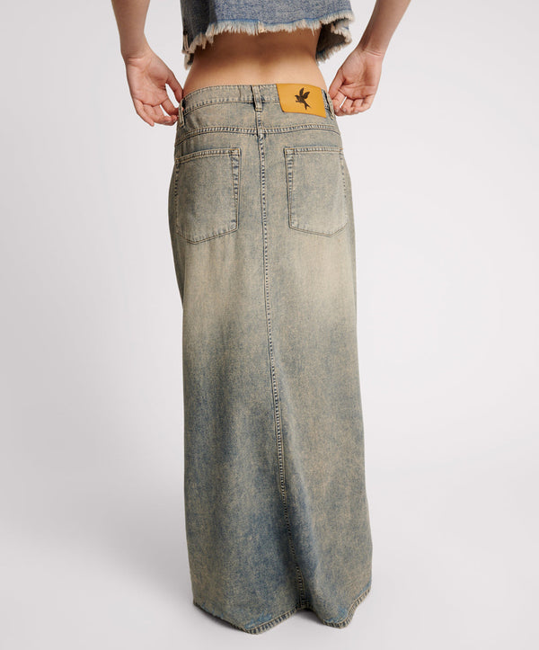 One Teaspoon Denim Low Waist Column Skirt - Dirty Blue