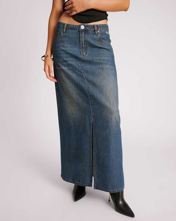 One Teaspoon Denim Low Waist Column Skirt - Used Blue