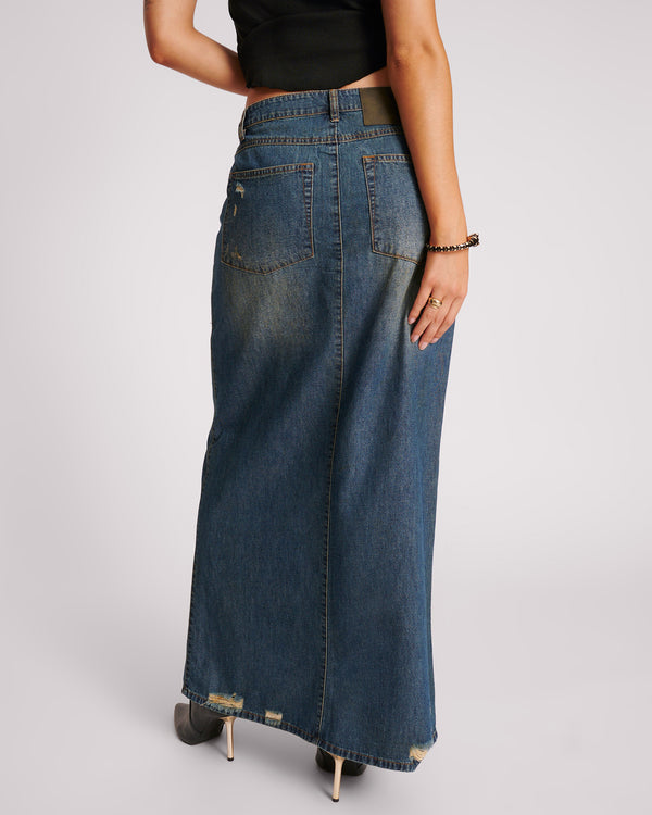 One Teaspoon Denim Low Waist Column Skirt - Used Blue