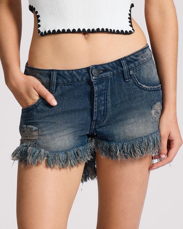 One Teaspoon Dukes Low Waist Mini Denim Shorts - Fox Black