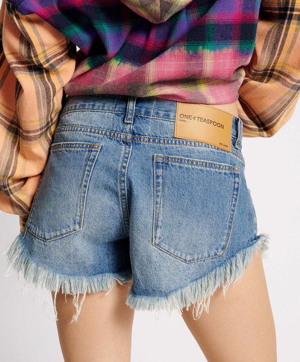 One Teaspoon Dukes Low Waist Mini Denim Shorts - Pacifica