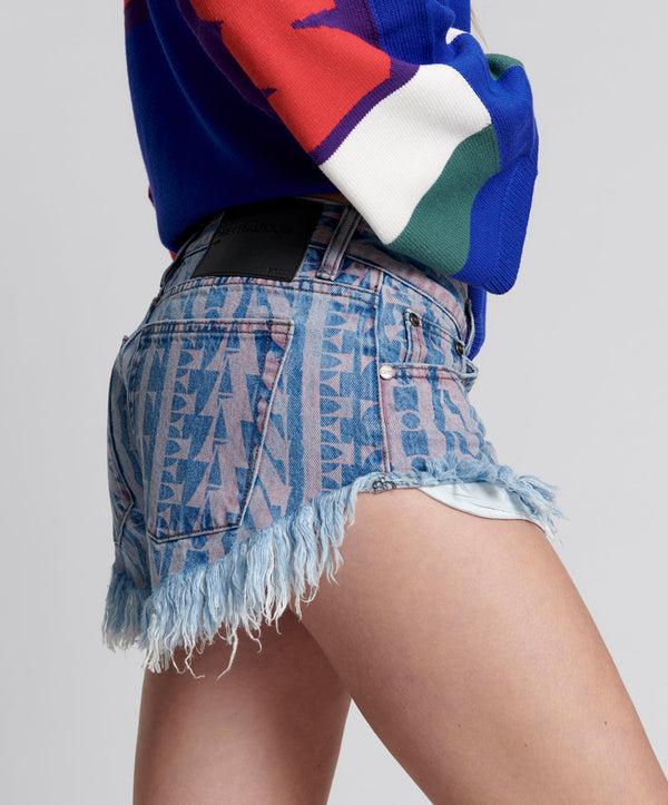 One Teaspoon Dukes Low Waist Mini Denim Shorts - Pacifica