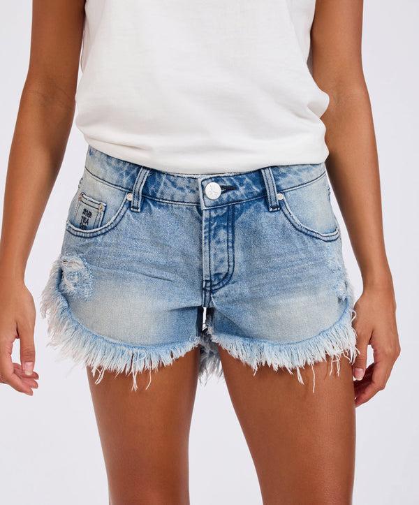 One Teaspoon Dukes Low Waist Mini Denim Shorts - Salty Dog Blue