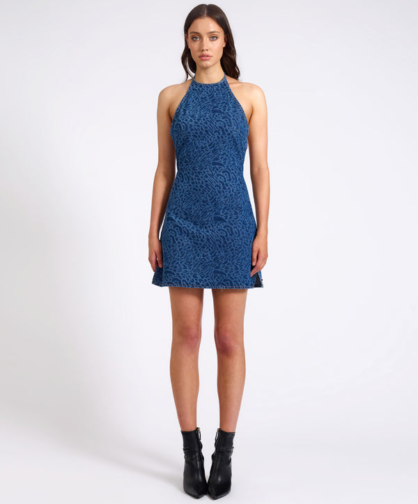 One Teaspoon Electric Jungle Denim Mini Dress - Blue Animal