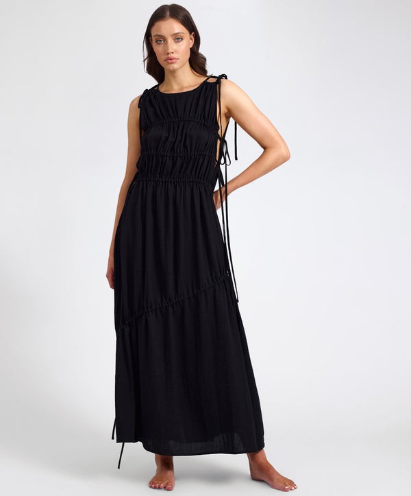 one teaspoon Evelyn Gathered Ruched Maxi Dress - Black