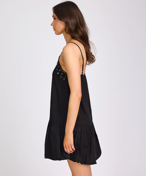 One Teaspoon Eyelet Cotton Bubble Hem Mini Dress - Black