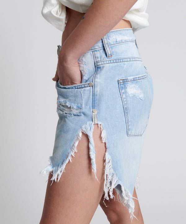 One Teaspoon Frankies Low Waist Long Length Denim Shorts - Blue Latte