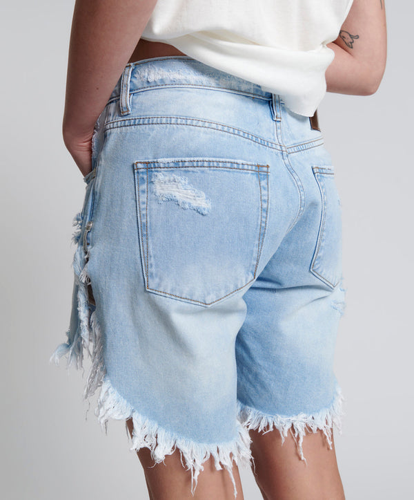 One Teaspoon Frankies Low Waist Long Length Denim Shorts - Blue Latte