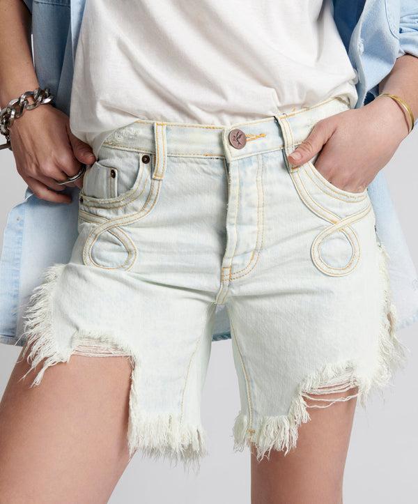 One Teaspoon Frankies Low Waist Long Length Denim Shorts - Florence