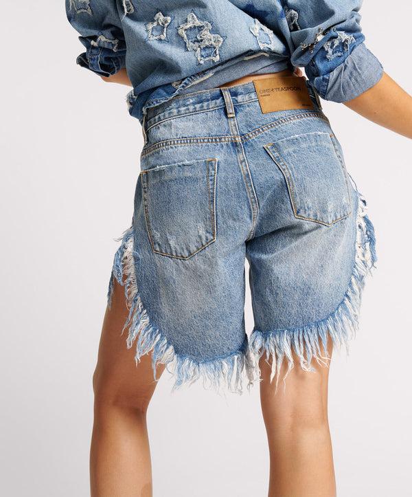 One Teaspoon Frankies Low Waist Long Length Denim Shorts - Hollywood