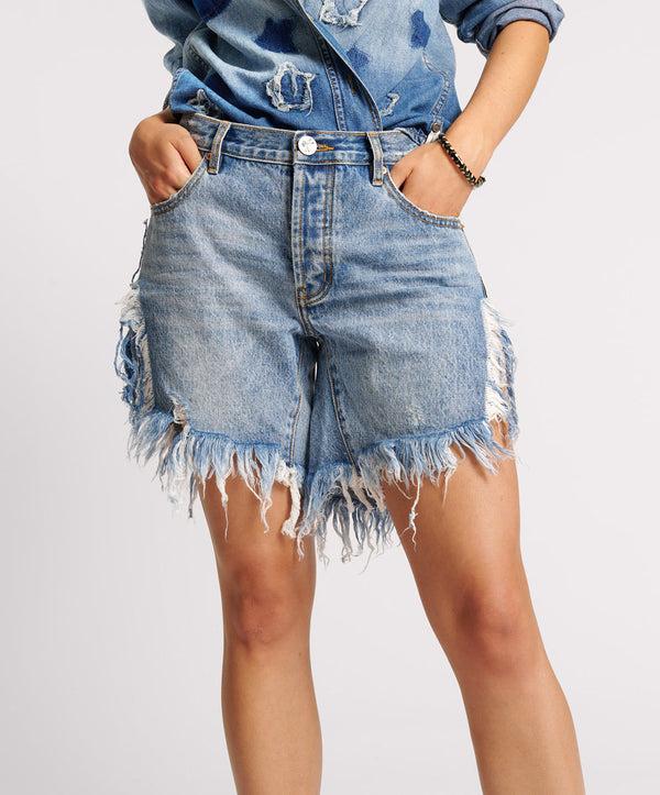One Teaspoon Frankies Low Waist Long Length Denim Shorts - Hollywood