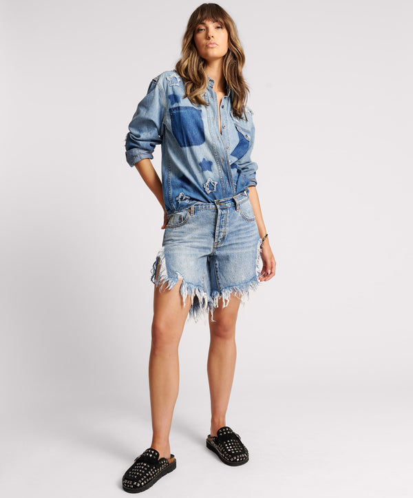 one teaspoon Frankies Low Waist Long Length Denim Shorts - Hollywood