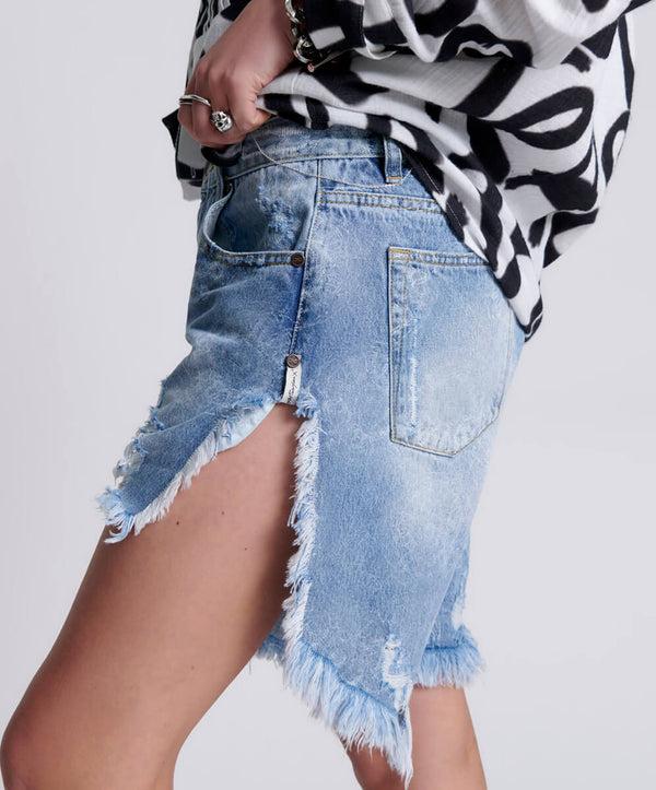 One Teaspoon Frankies Low Waist Long Length Denim Shorts - Misty Blue