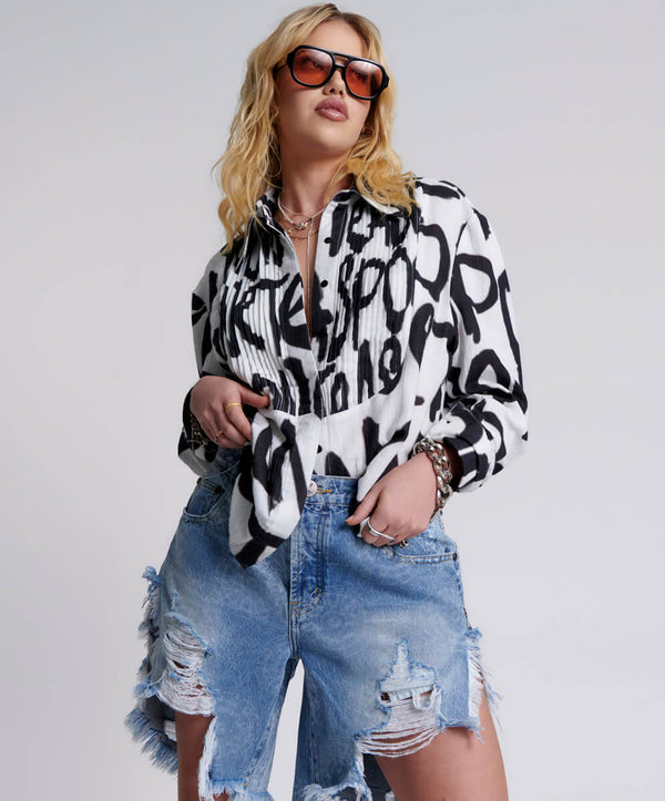 one teaspoon Frankies Low Waist Long Length Denim Shorts - Misty Blue