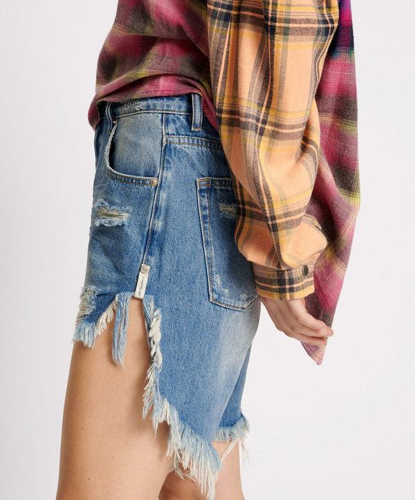 One Teaspoon Frankies Low Waist Long Length Denim Shorts - Pacifica