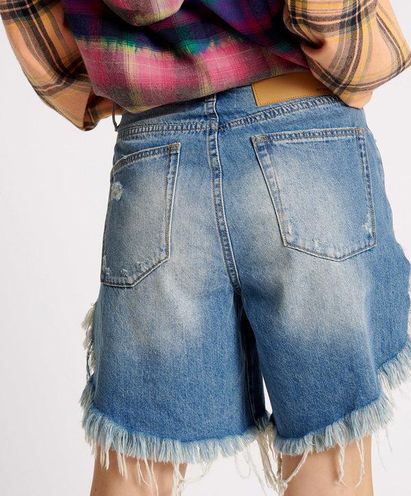 One Teaspoon Frankies Low Waist Long Length Denim Shorts - Pacifica