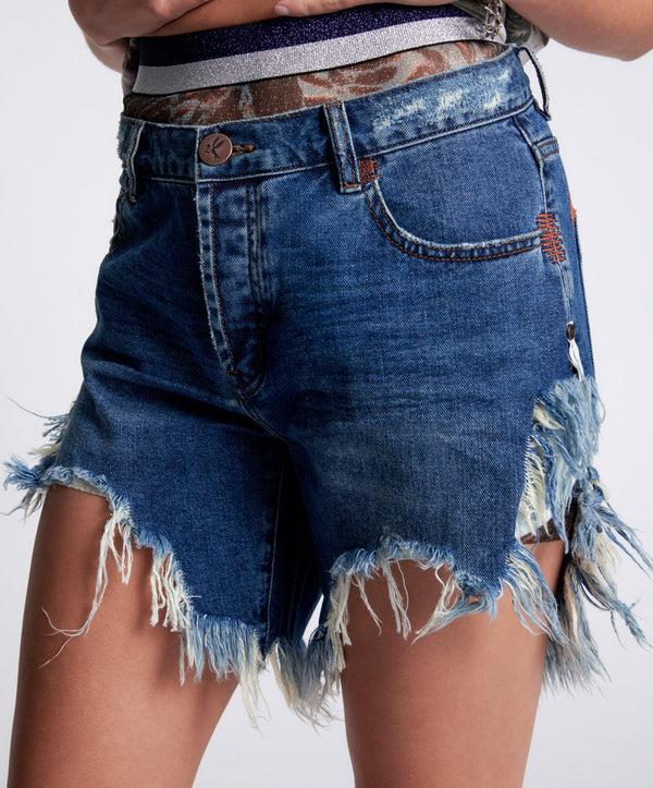 One Teaspoon Frankies Low Waist Long Length Denim Shorts - Rodeo Blue