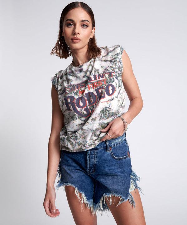 one teaspoon Frankies Low Waist Long Length Denim Shorts - Rodeo Blue