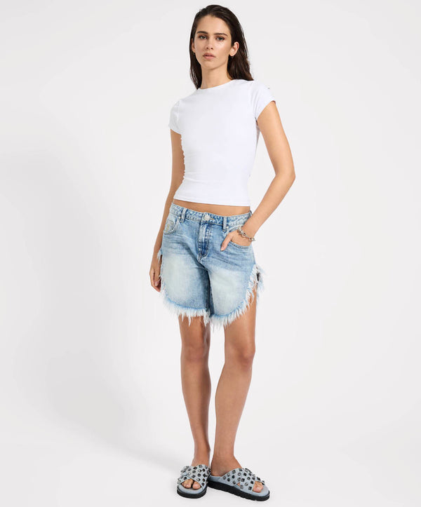 one teaspoon Frankies Low Waist Long Length Denim Shorts - Sunset Blue