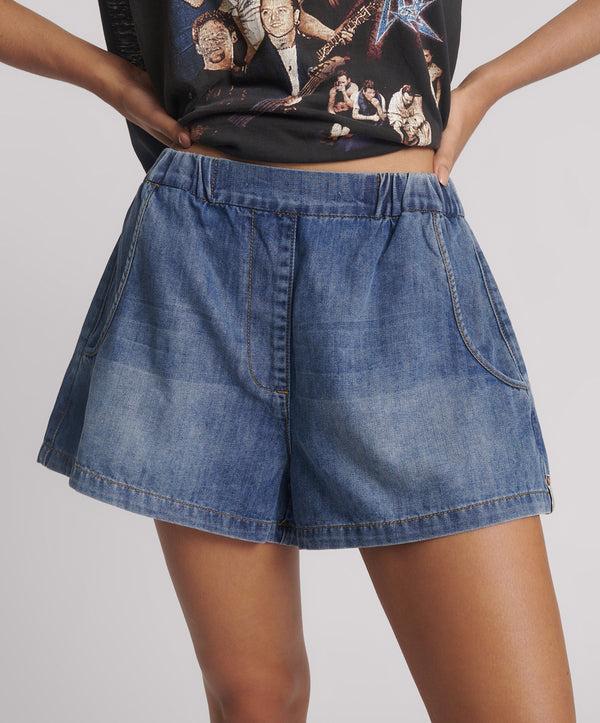One Teaspoon Funks High Waist Elasticated Flippy Denim Short - Blue Love