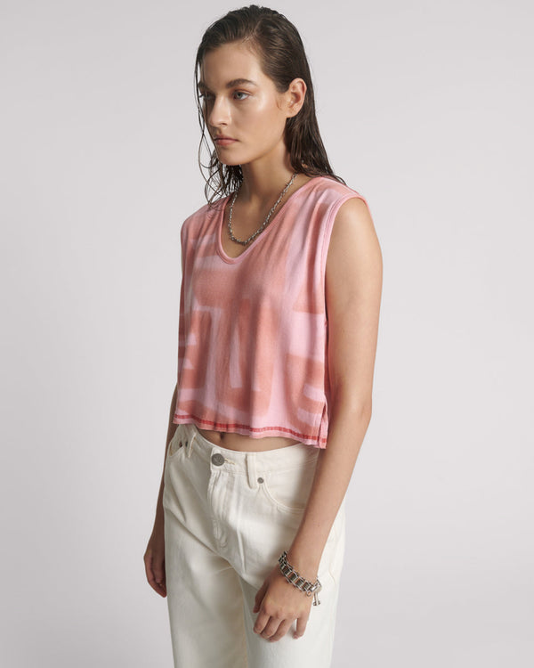 One Teaspoon Gloria Moai V-Front Hand Painted Rib Tank Top - Pink