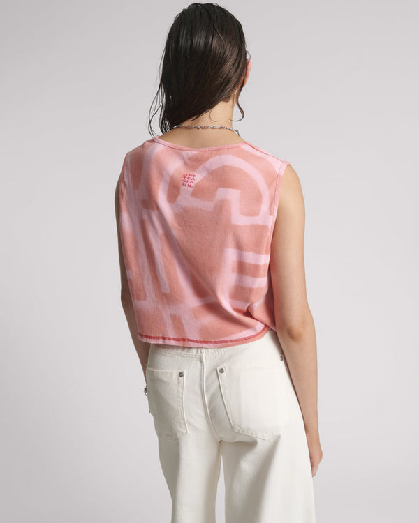 One Teaspoon Gloria Moai V-Front Hand Painted Rib Tank Top - Pink