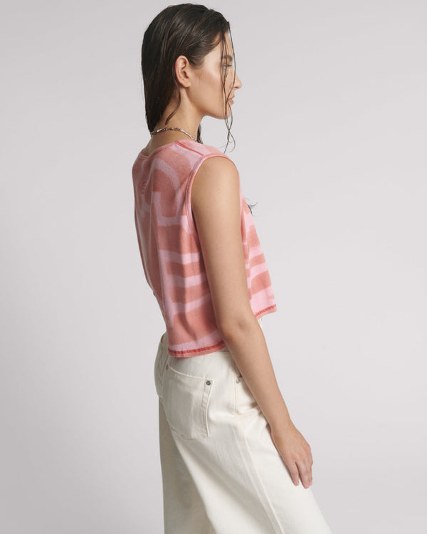 One Teaspoon Gloria Moai V-Front Hand Painted Rib Tank Top - Pink