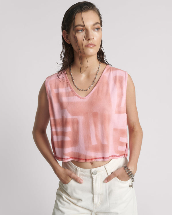 one teaspoon Gloria Moai V-Front Hand Painted Rib Tank Top - Pink