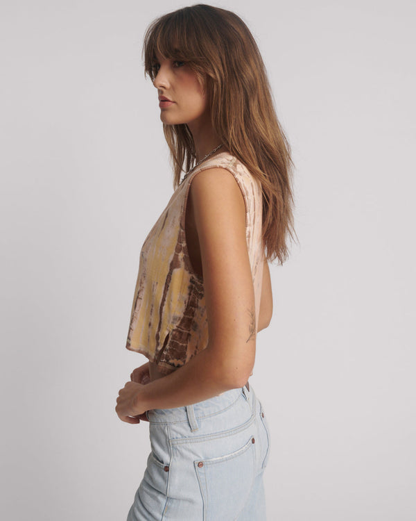 One Teaspoon Gloria Tropical V-Front Rib Tank Top - Yellow