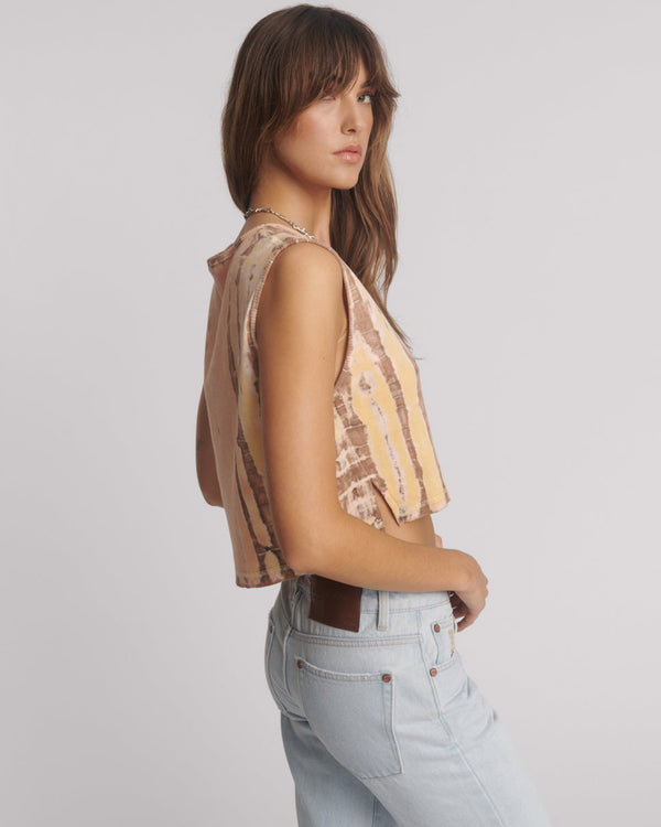 One Teaspoon Gloria Tropical V-Front Rib Tank Top - Yellow