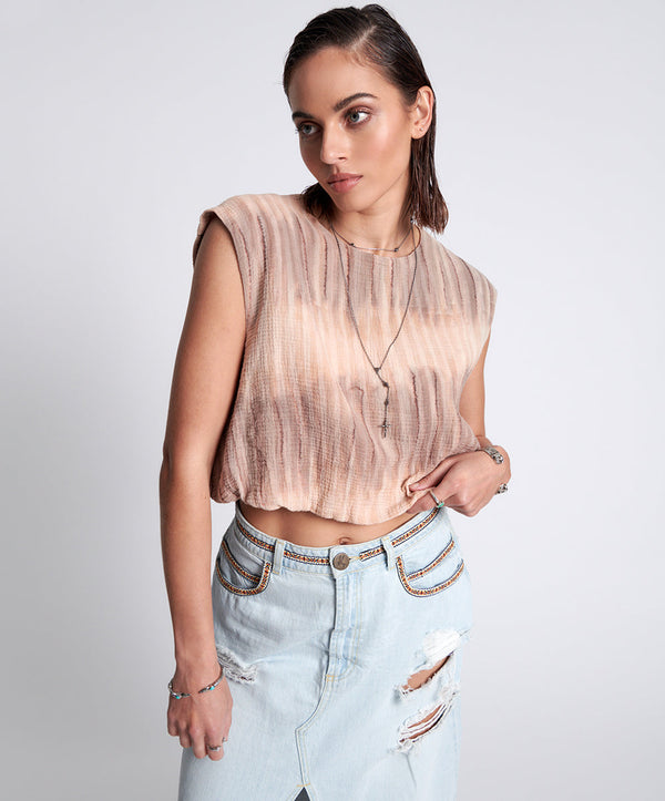 one teaspoon Hand Dyed Backless Bubble Top - Acid Sky