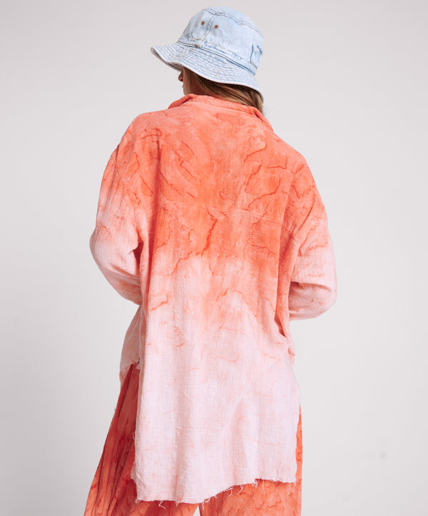 One Teaspoon Hand Painted Sunset Muslin Longline Shirt - Coral